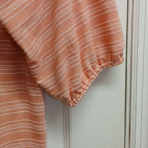 ⭐️5/$25 SALE Adrienne Vittadini Smock Topped, Drawstring Blouse, Melon/White XL - Picture 3 of 9